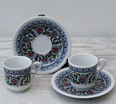 Turkish Kutahya Coffee Cup And Saucer Set Of Home Decor Etsy