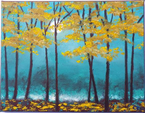 Abstract Landscape Painting With Texture Autumn Yellow