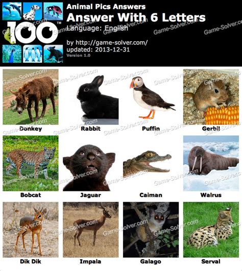 Animal Pics 6 Letters Game Solver