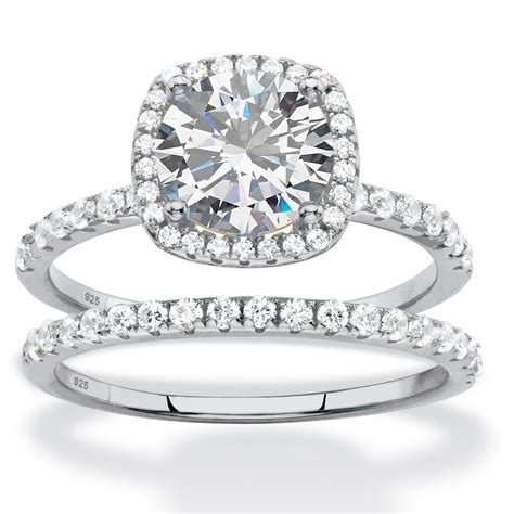 2.65 TCW Round White Cubic Zirconia 2-Piece Halo Bridal ...