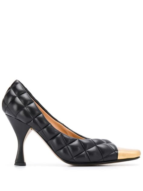 Bottega Veneta Quilted Leather And Gold Tone Pumps In Black Modesens