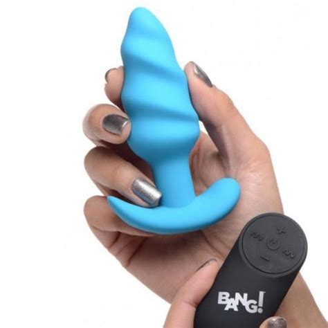 Bang Remote Control 21x Vibrating Silicone Swirl Butt Plug Blue Sex