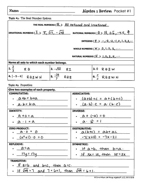Key Algebra 1 Review Packets | Slides Algebra - Docsity