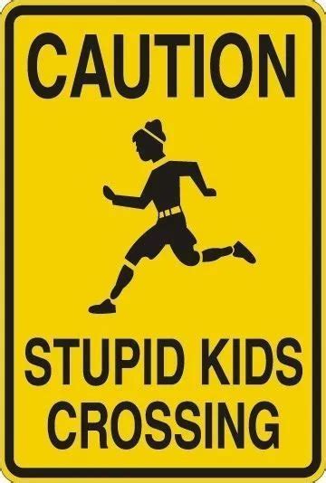 Aluminum Caution Stupid Kids Crossing 8x12 Metal Novelty Sign S027