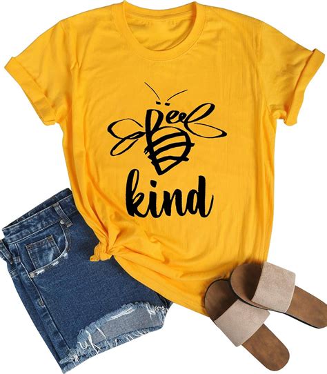 Yuhx Bee Kind T Shirt Women Cute Bee Animal Graphic Print Casual Tops