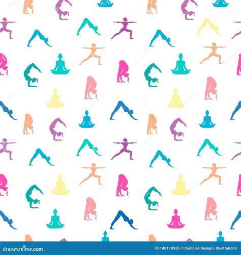 Women In Yoga Pose Seamless Pattern Background Stock Vector