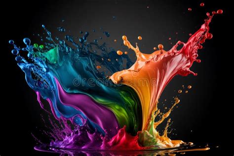Abstract Multi Color Paint Explosion With Splashes On Black Background