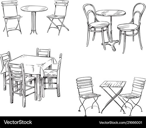 Sets Tables And Chairs Furniture Sketch Royalty Free Vector