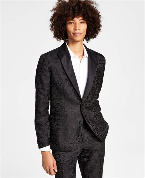 Inc International Concepts Mens Lacy Slim Fit Floral Jacquard Suit
