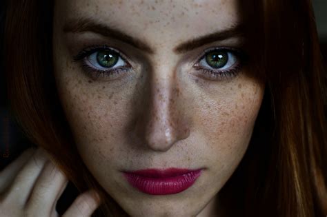 Wallpaper Face Women Model Red Green Eyes Freckles Mouth Nose