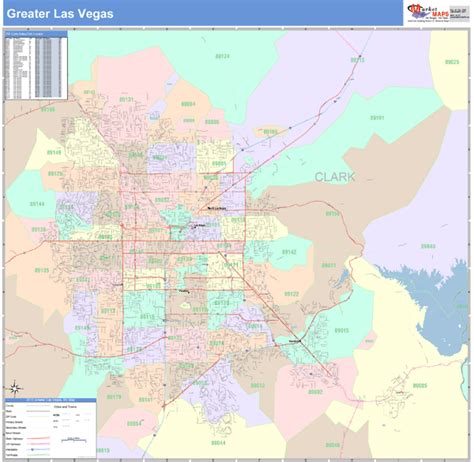 Greater Las Vegas, NV Metro Area Wall Map Color Cast Style by