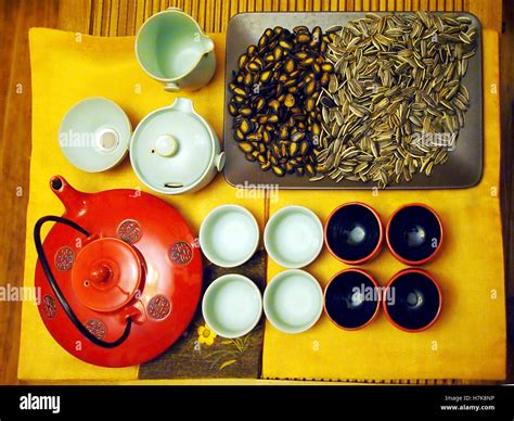 Overhead Shot Of Chinese Tea Set With Seed Stock Photo Alamy