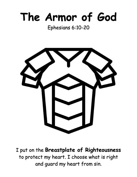 Breastplate Coloring Righteousness God Armor Kids Bible Template Church