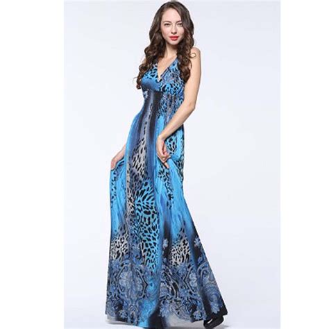 This dresses are a hot trend. Women Blue Sexy V Neck Smocked Plus Size Maxi Boho Summer ...
