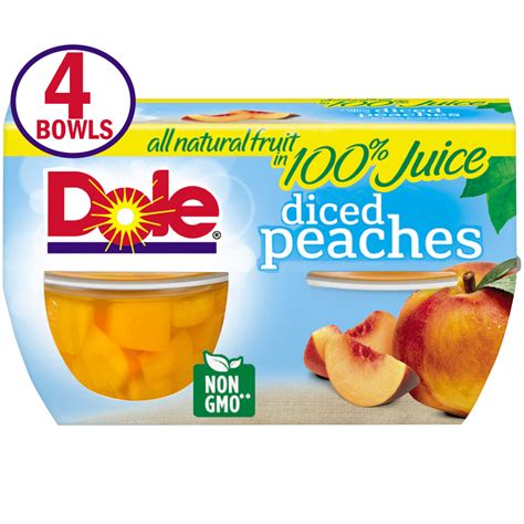 Dole Fruit Bowls Yellow Cling Diced Peaches In 100 Fruit Juice 4 Oz