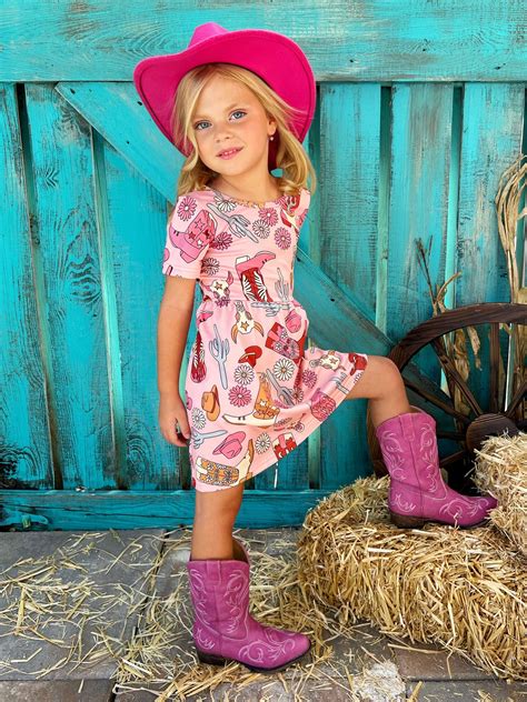 Daisies And Boots Cowgirl Print Dress Mia Belle Girls