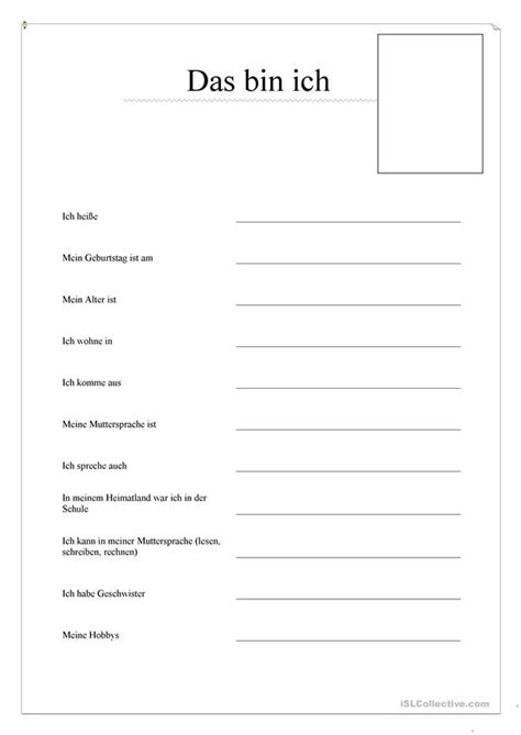 Hallo, da ich seit dem 1.10. Steckbrief Arbeitsblatt - Kostenlose DAF Arbeitsblätter