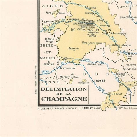 Old Map Of Marne River Valley Champagne Vineyards France Etsy
