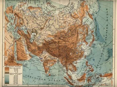 1901 Asia Fisica Antica Mappa Old Map 950 Picclick
