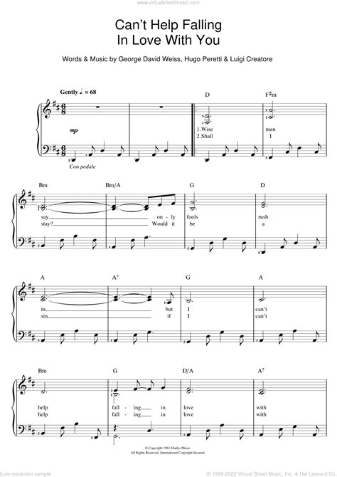 Elvis Presley Cant Help Falling In Love Sheet Music For Voice And Piano