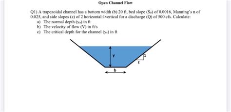 Solved Open Channel Flow Qi A Trapezoidal Channel Has A