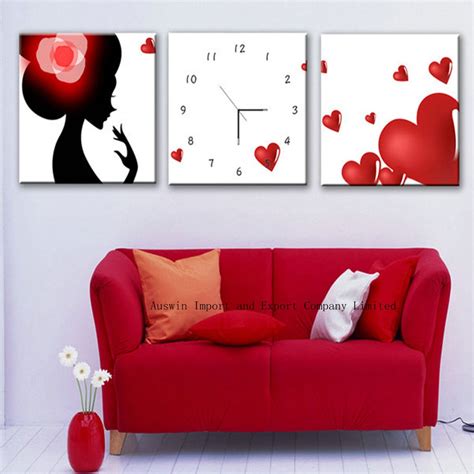 Canvas Painting Large Wall Clock With Three Pictures Hz 005