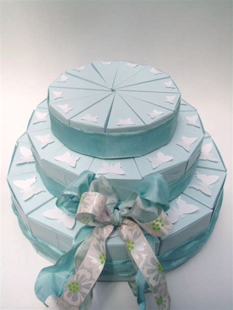 Handmade Paper Heaven Blue Slice Cake Favor Boxes With White