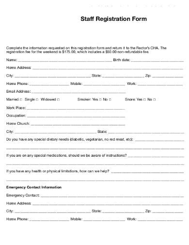 Free 10 Staff Registration Form Templates In Pdf Ms Word