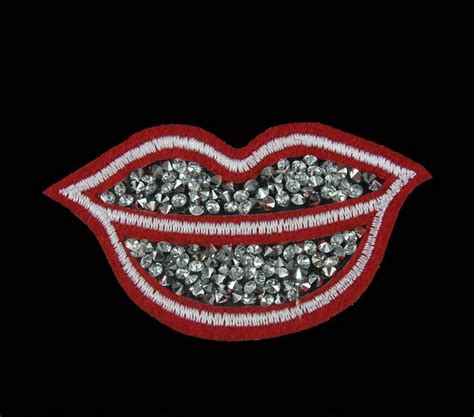 10pcslot Wholesale Punk Red Lips Rhinestone Diamante Transfer Iron On