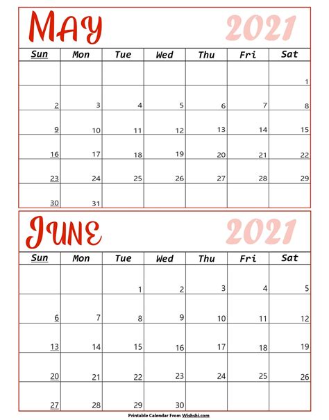 April may 2021 calendar printable in editable & printable format is provided here. Printable May June 2021 Calendar - Free Printable ...