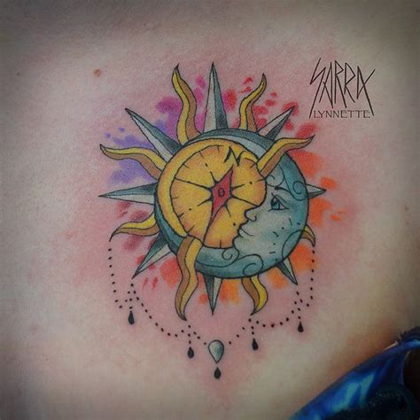 Moon Sun Compass Watercolor Tattoo By Sarra Lynnette Tattoos