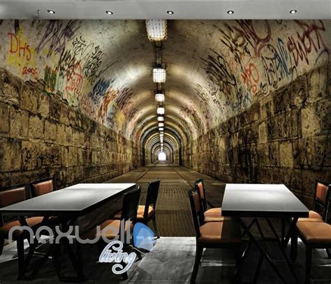 3d Tunnel With Graffiti On Wall Art Wall Murals Wallpaper