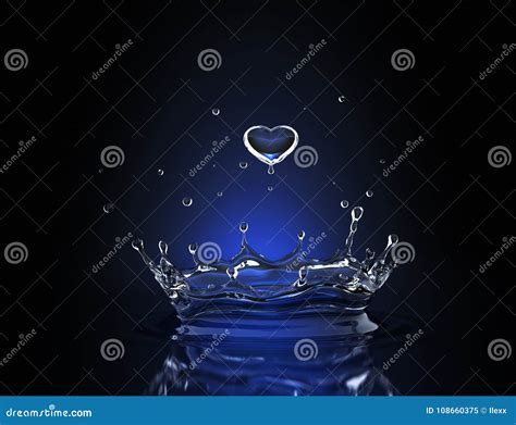 Water Drop In Form Of Heart In Blue Spot Light Stock Illustration