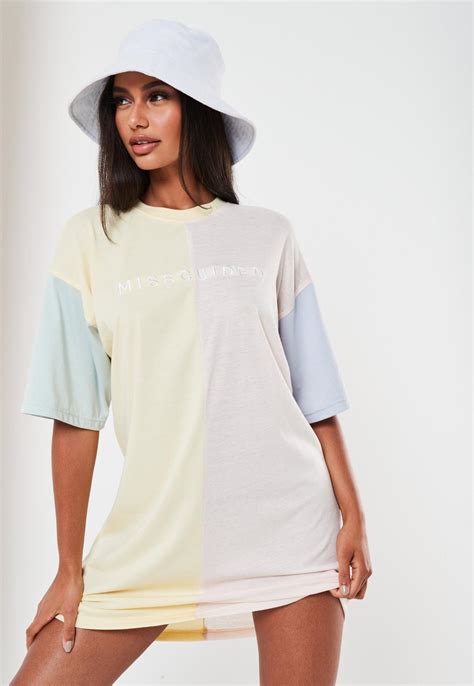 Pink Missguided Colourblock Oversized T Shirt Dress Missguided