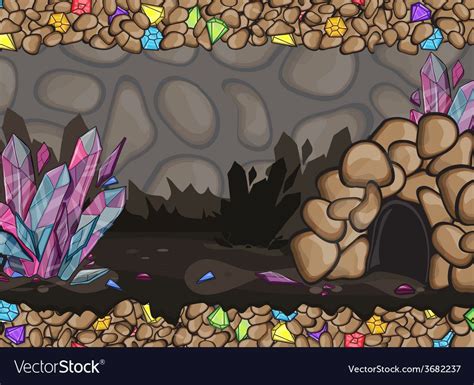 Cartoon Of Underground Cave With Gems And The Crystals Download A Free