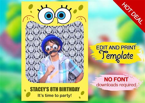 Spongebob Photo Booth Frame Fully Editable Template Pdf Photo Booth