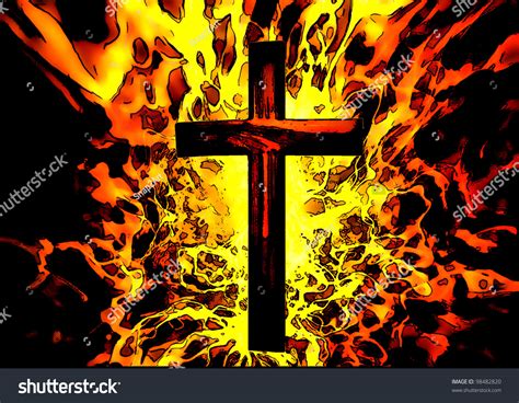 Christian Cross Flames Background Illustration Background Stock