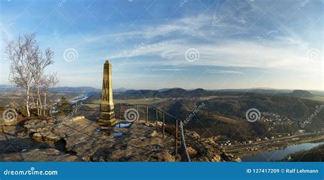 Elbe Sandstone Mountains Lookout In The Evening Light Stock Image