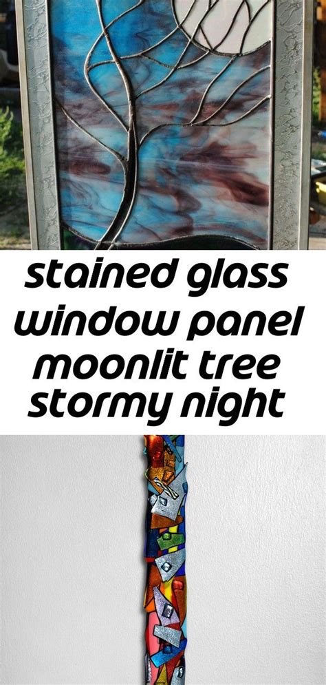 Stained Glass Window Panel Moonlit Tree Stormy Night Turquoise Purple Black 3 Stained Glass