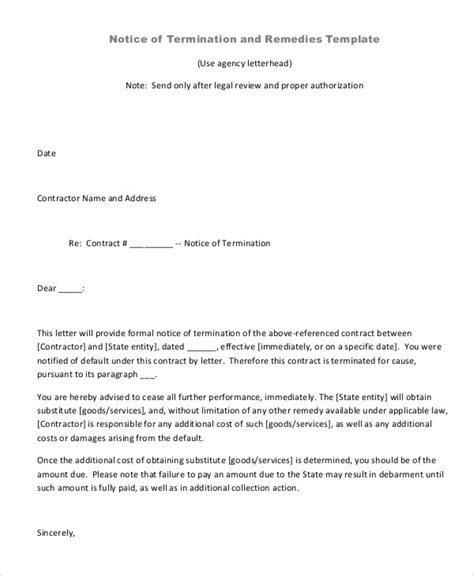 contract termination letter   word  documents