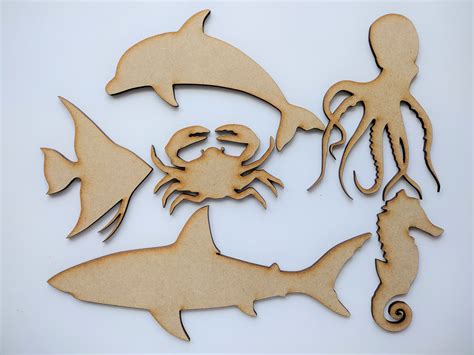 Wooden Sea Life Creatures Set Of Six Craft Shapes Blank Etsy
