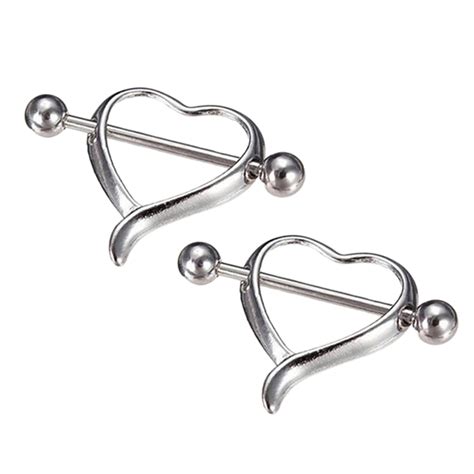 2 Piece Classic Surgical Steel Love Heart Nipple Ring Shields Bar Navel Ring Body Piercing Women