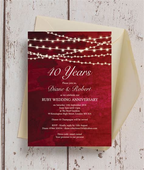 Anniversary is celebrated when you complete a year of your wedding. Red Fairy Lights 40th / Ruby Wedding Anniversary ...