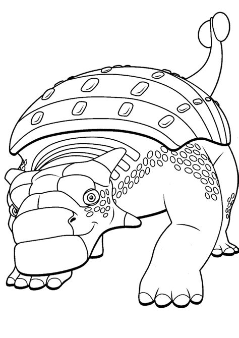 Tyranozaur rex, diplodok, triceratops, brontozaur. Kolorowanka Dinopociąg pancerny dinozaur nr 55