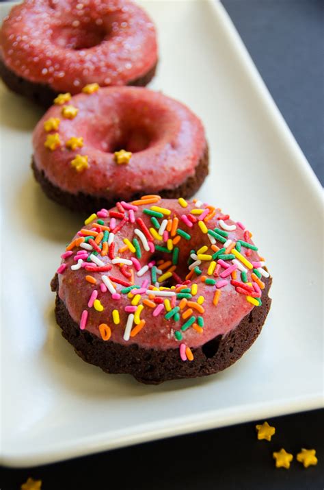 Baked Chocolate Donuts With Strawberry Glaze Dailywaffle