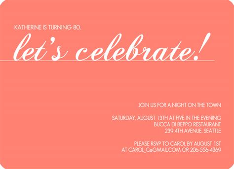 A very special birthday of a very special friend. Coral Let s Celebrate 80th Birthday Invitation Template