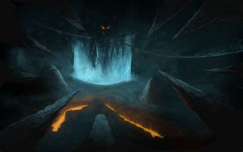 Demon Cave Lava Gorschie Eyes Spikes Light Dark Fantasy