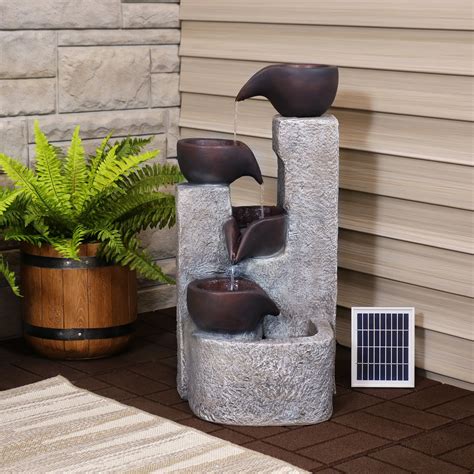 Sunnydaze Outdoor Solar Fountain With Battery Backup Aged Tiered