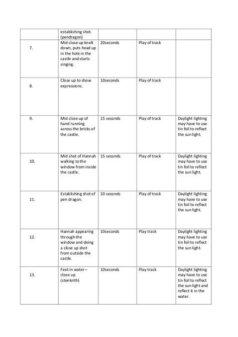 Media Shooting Script Template