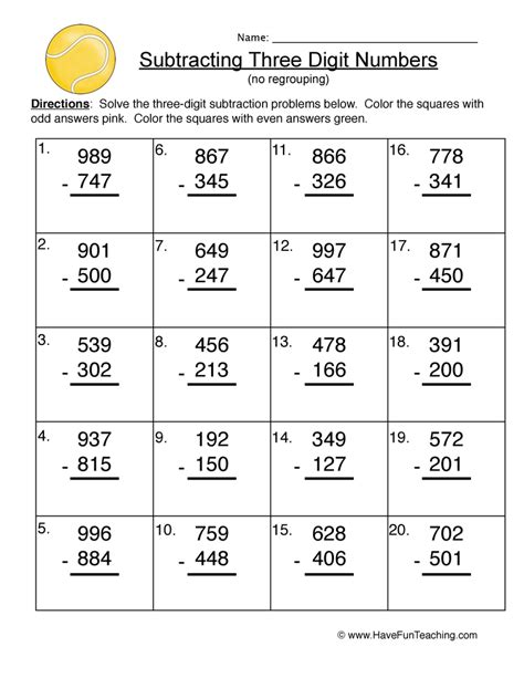 Subtraction with regrouping by dza. Triple Digit Subtracting No Regroup Worksheet • Have Fun ...